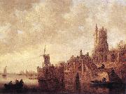 GOYEN, Jan van River Landscape with a Windmill and a Ruined Castle sdg oil painting on canvas